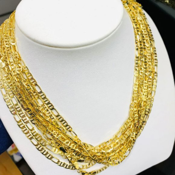 14K Gold F Figaro Mariners Chain Necklace for Mens Womens 24" 4.4mm Cadenas Oro - Picture 4 of 7